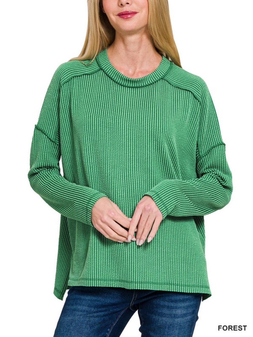 🆕 ZENANA TEXTURED LINE RAW EDGE
BOAT NECK LONG SLEEVE TOP L/XL